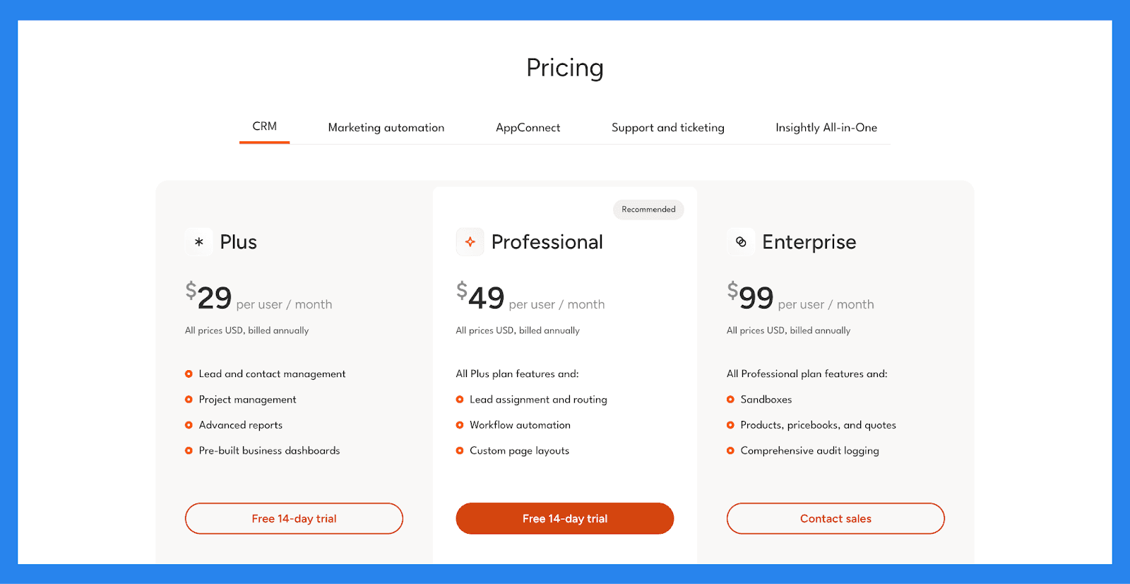 Insightly Pricing Plan