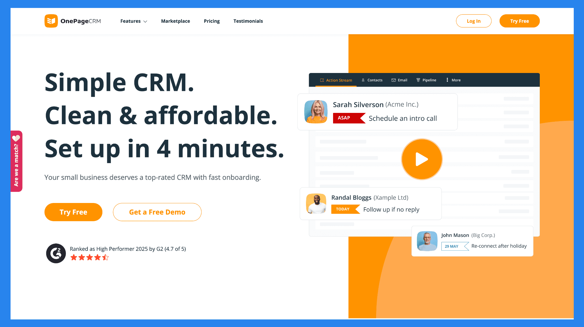 OnePageCRM – Best for Action-Focused Sales Teams