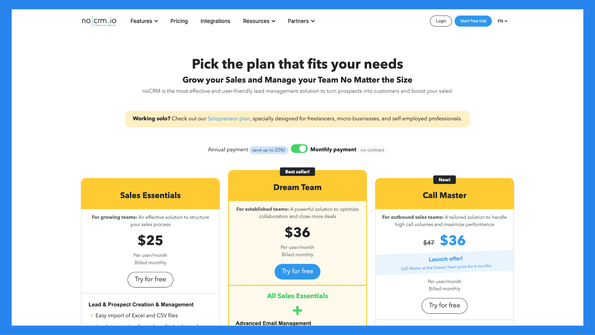 NoCRM.io Pricing Plans