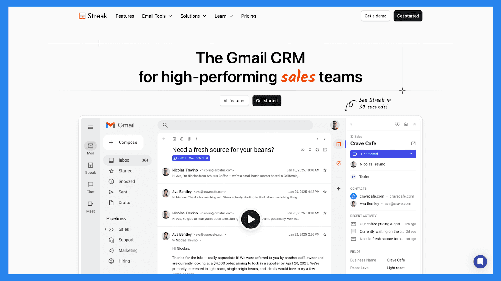 Streak CRM – Best Gmail-Based Sales Teams That Need Email Power Tools