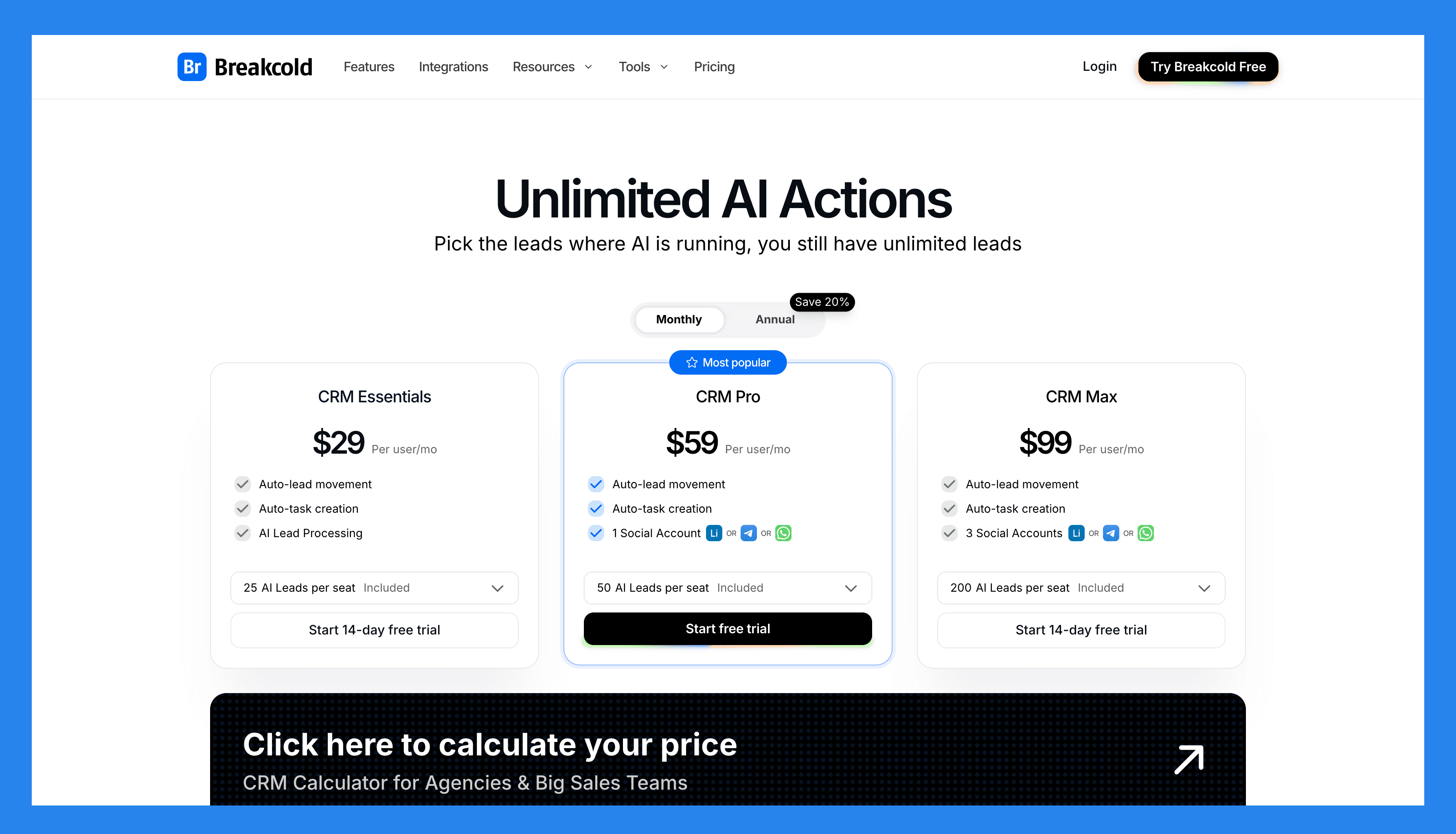 Alternatives to Pipedrive: Breakcold Pricing Plans