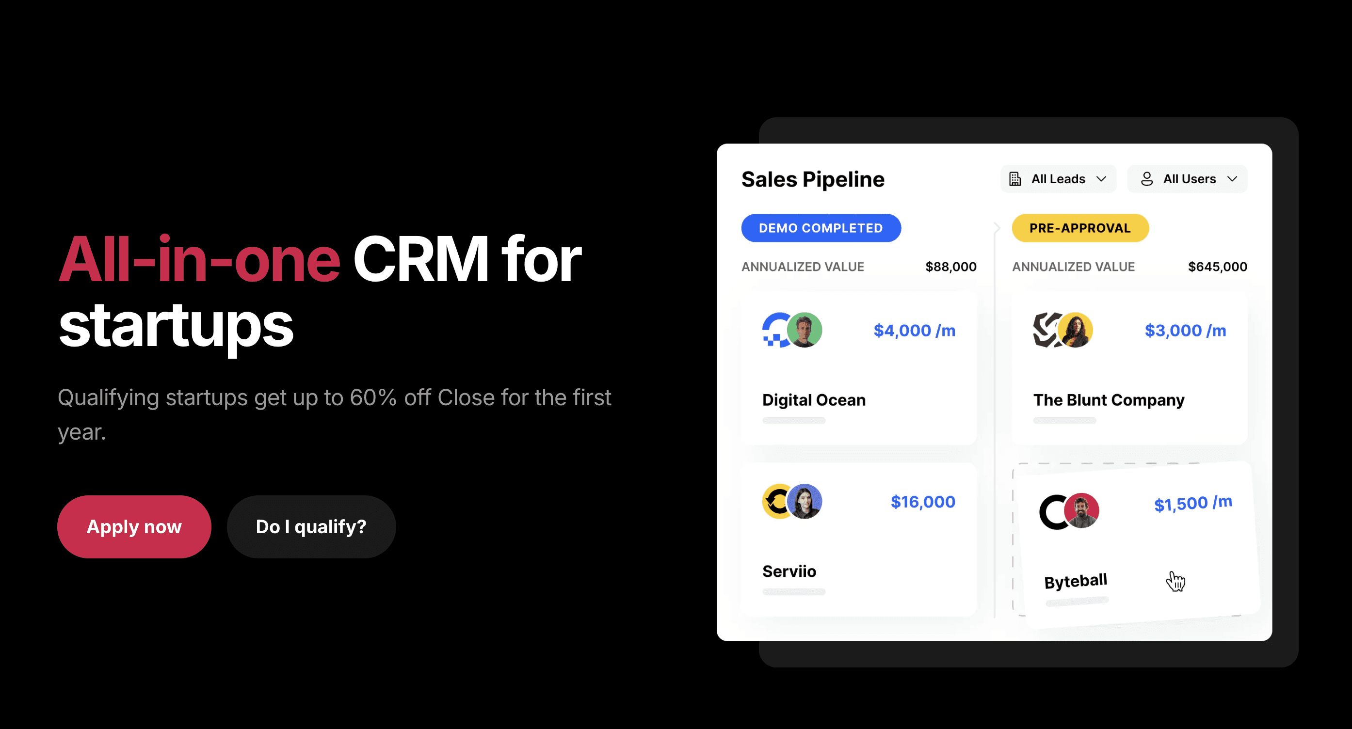 Close CRM AI calling for early stage B2B startups