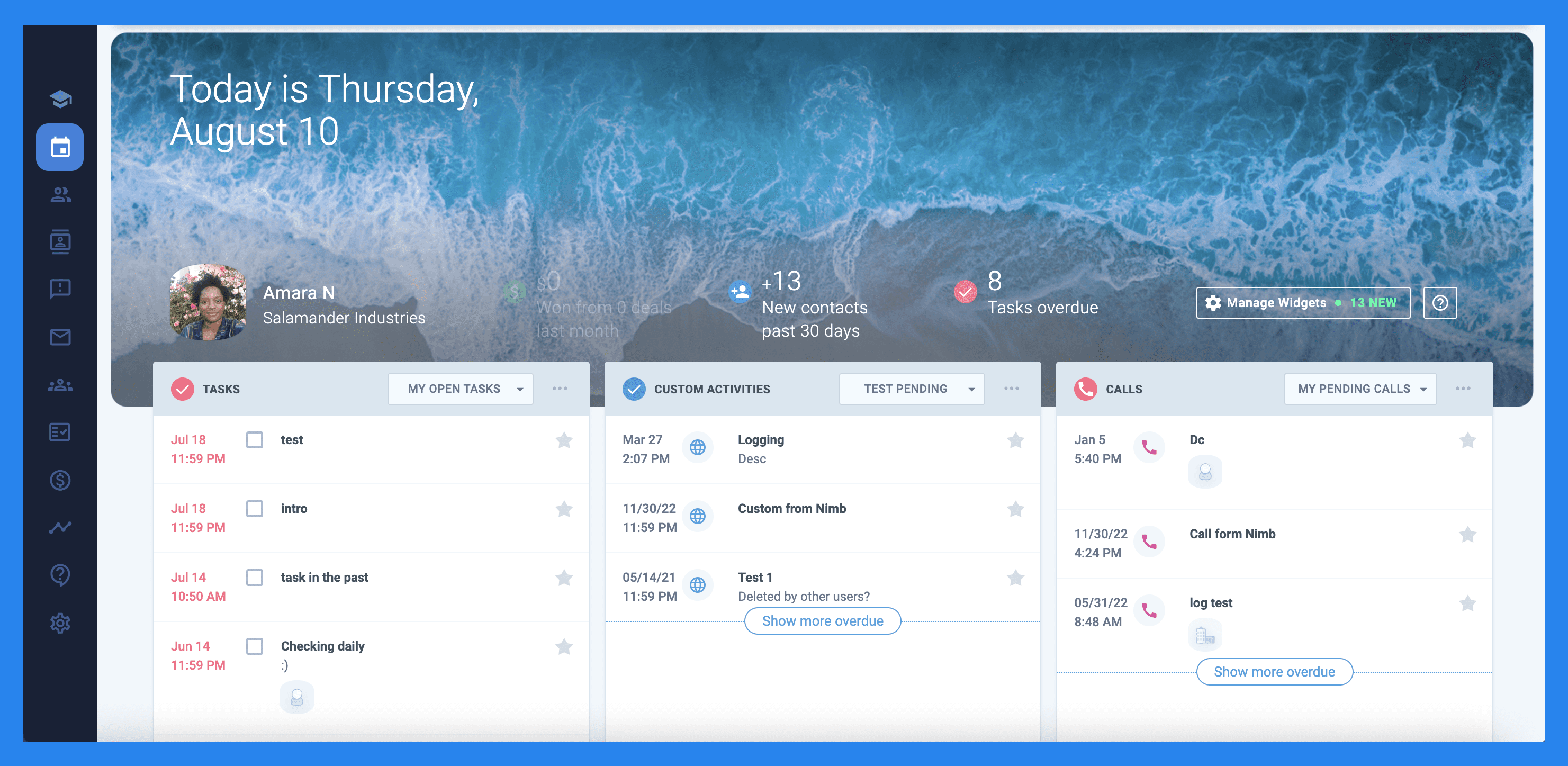 Key Features of Nimble CRM: Today Page