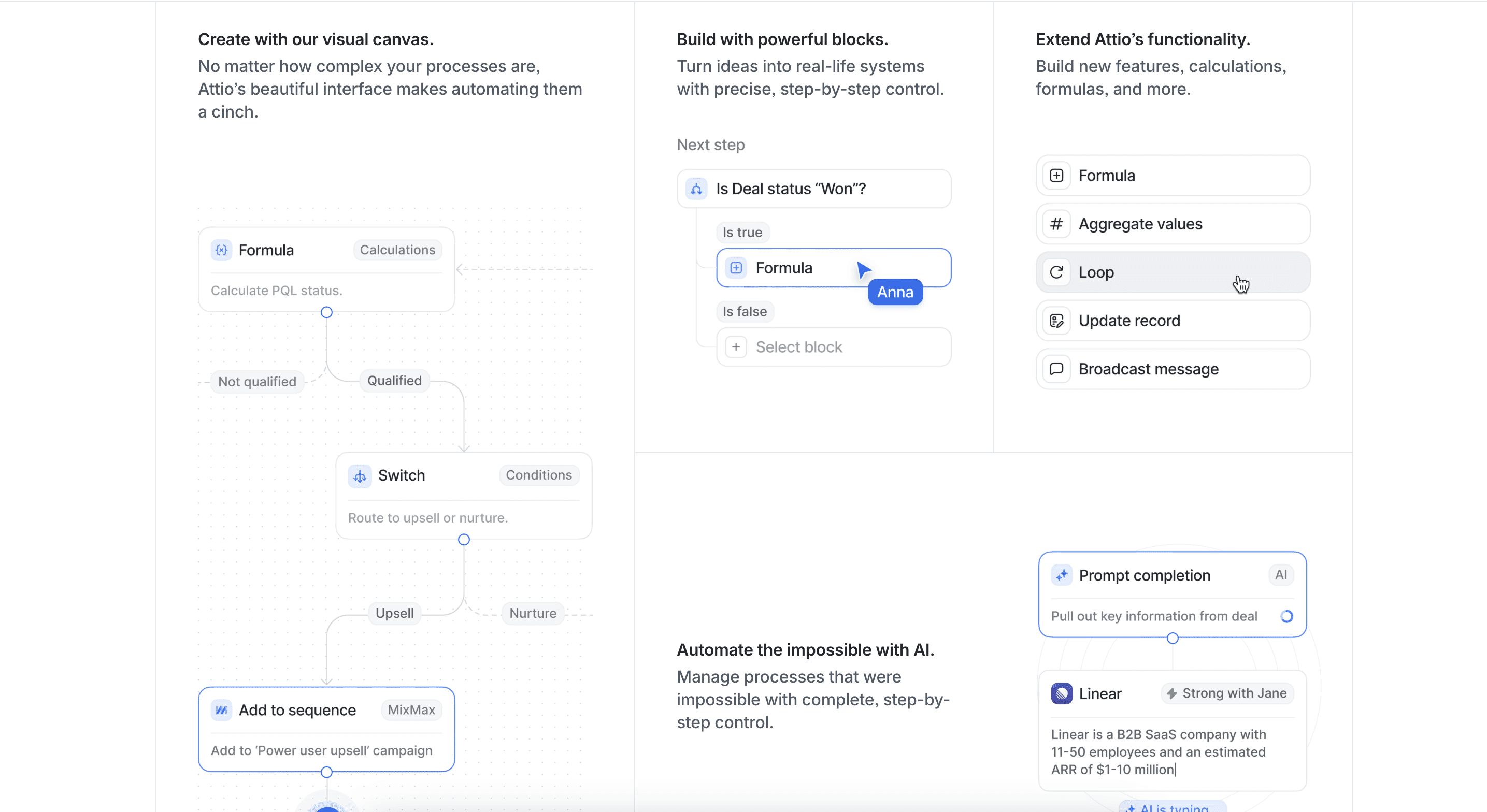 Attio CRM workflows with AI blocks for lead qualification