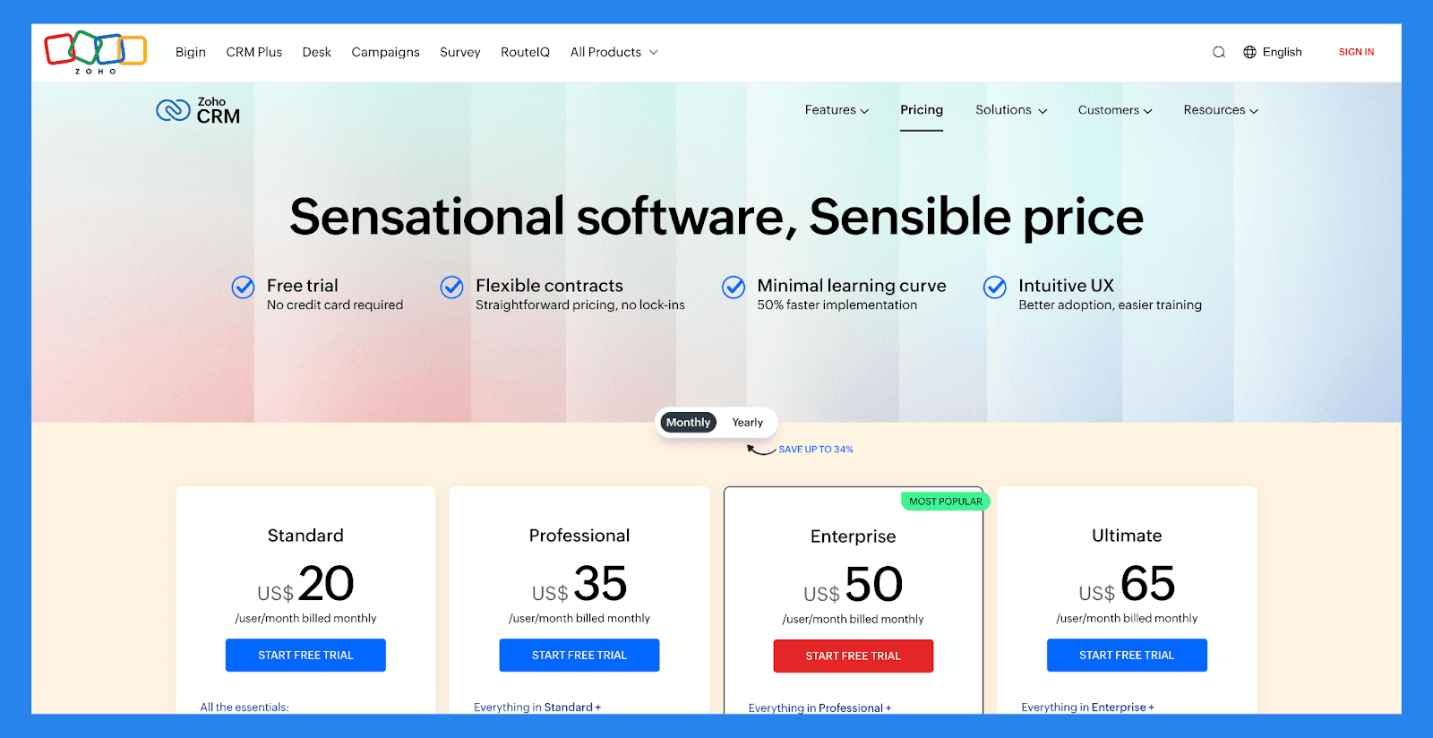Zoho Sales CRM - Pricing Plans