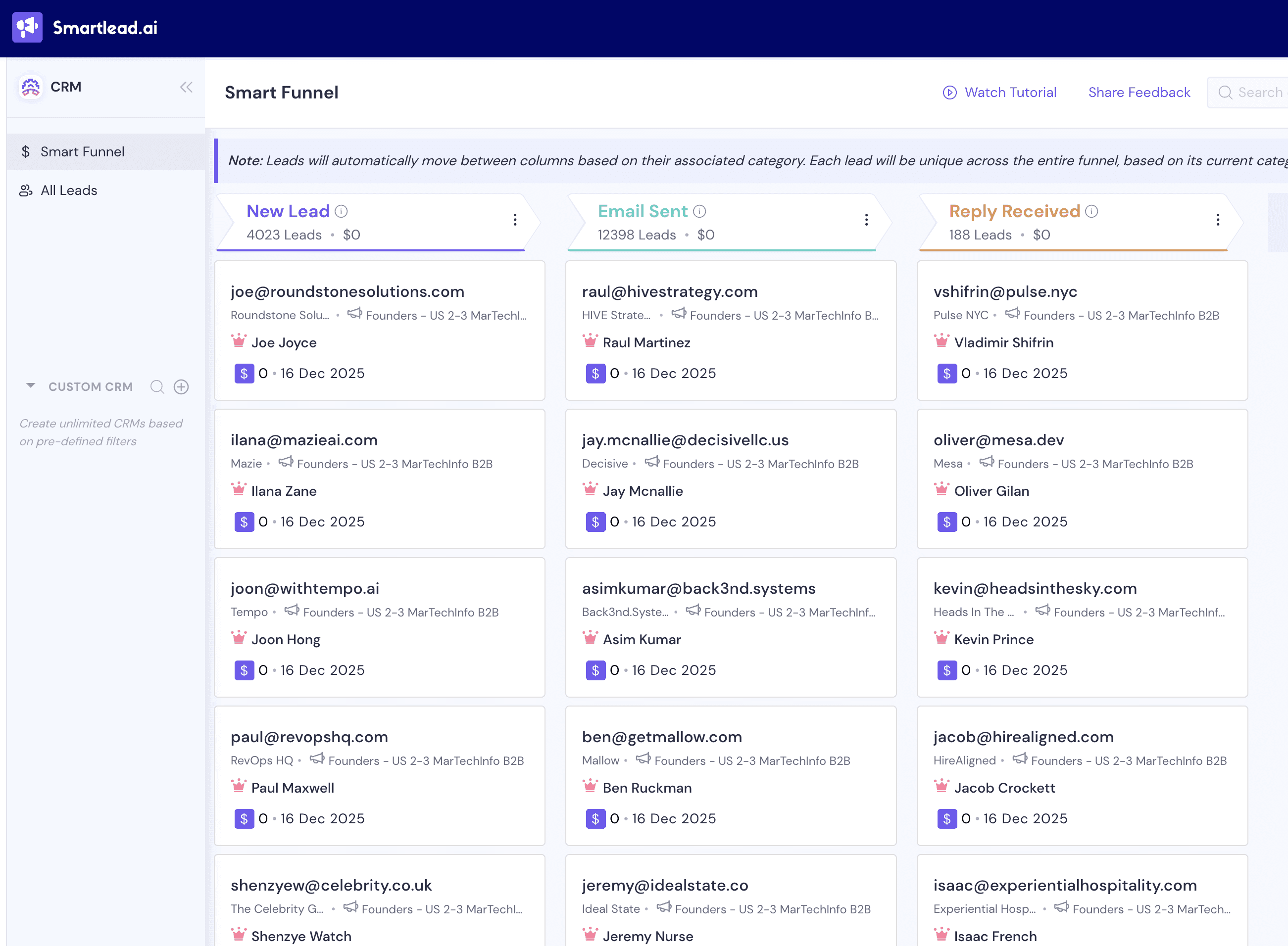 Smartlead Review CRM Pipeline
