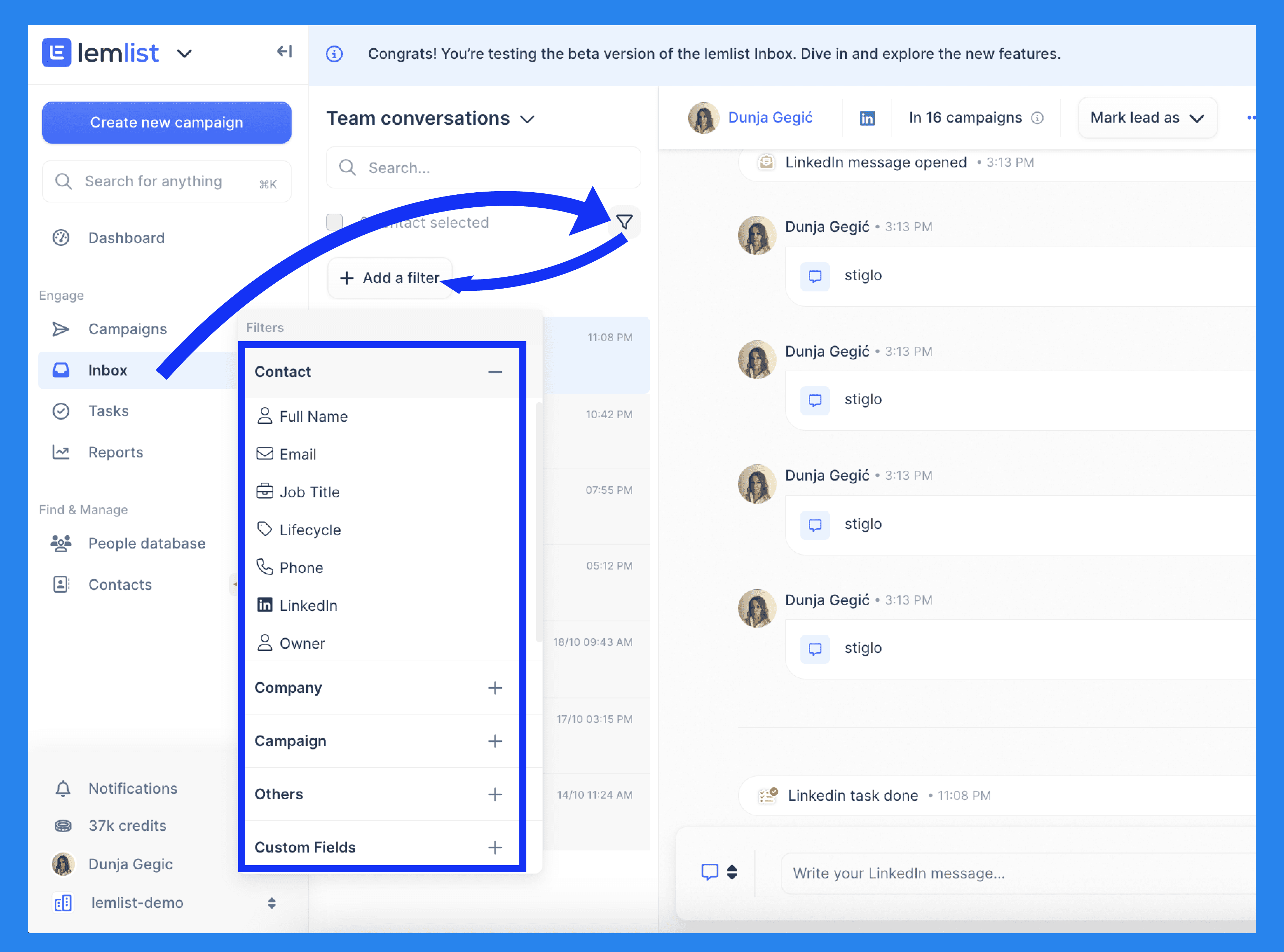 Lemlist Key Features and Functions: Unified Inbox Use Case