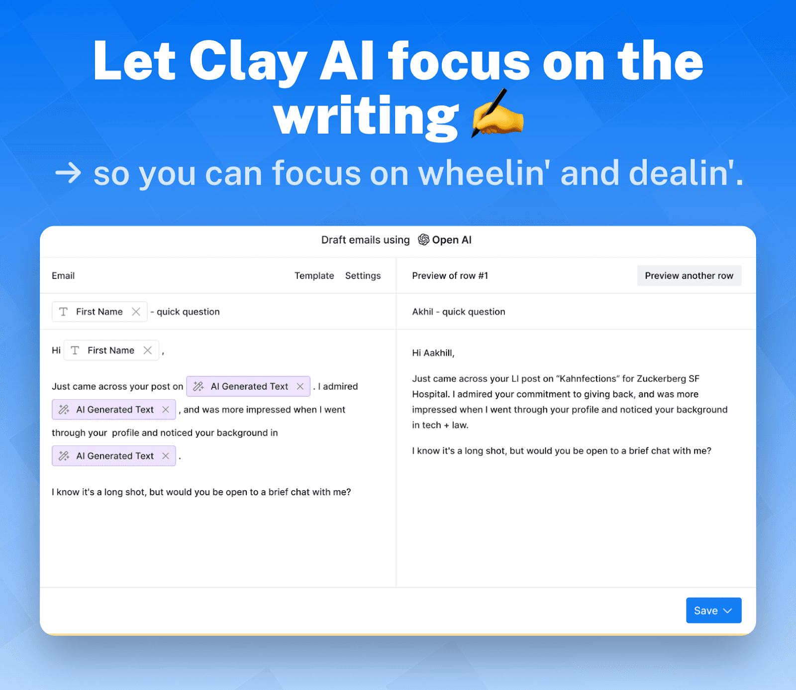 Clay’s Key Features and Use Cases:Personalized Copywriting