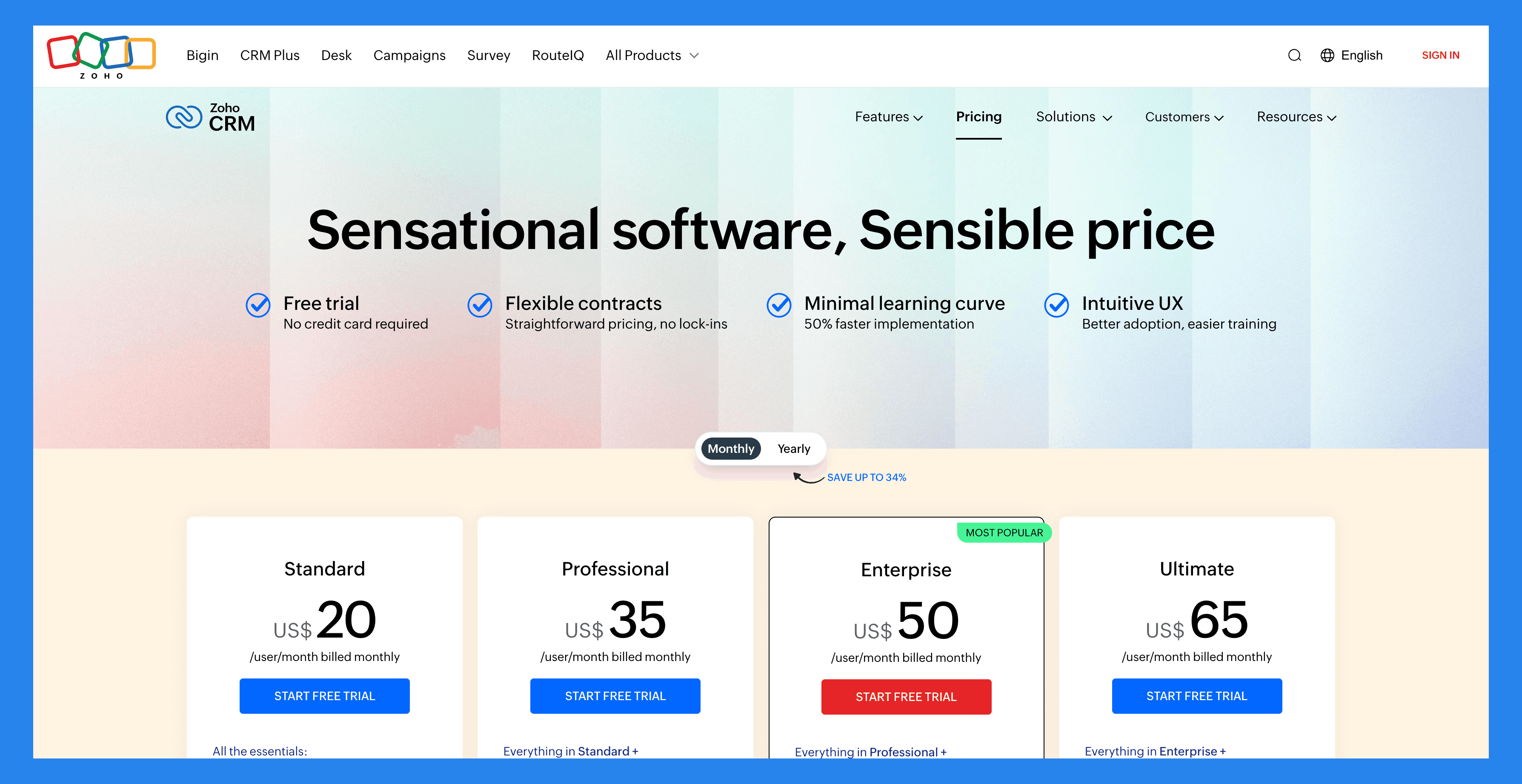 Zoho CRM Pricing Plans