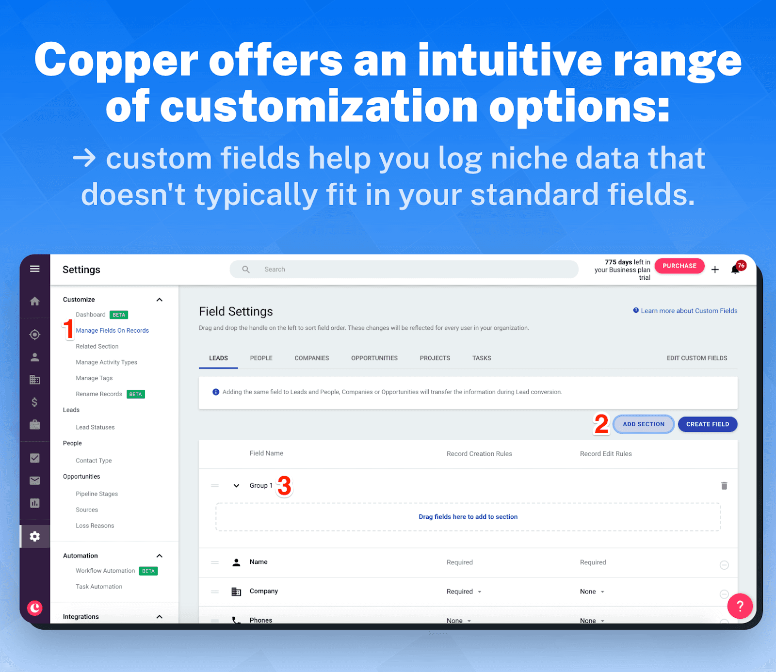 Copper CRM’s Key Features and Functions: Customizability