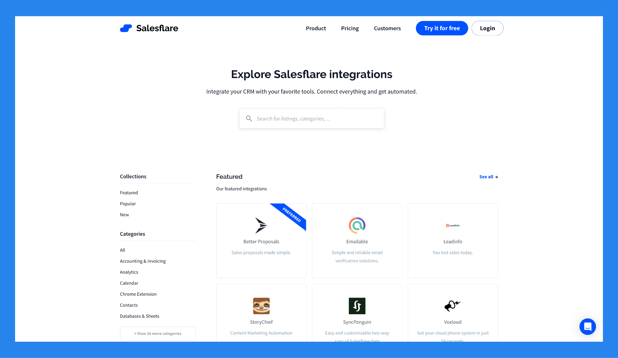 Key Features of Salesflare: Integration Marketplace