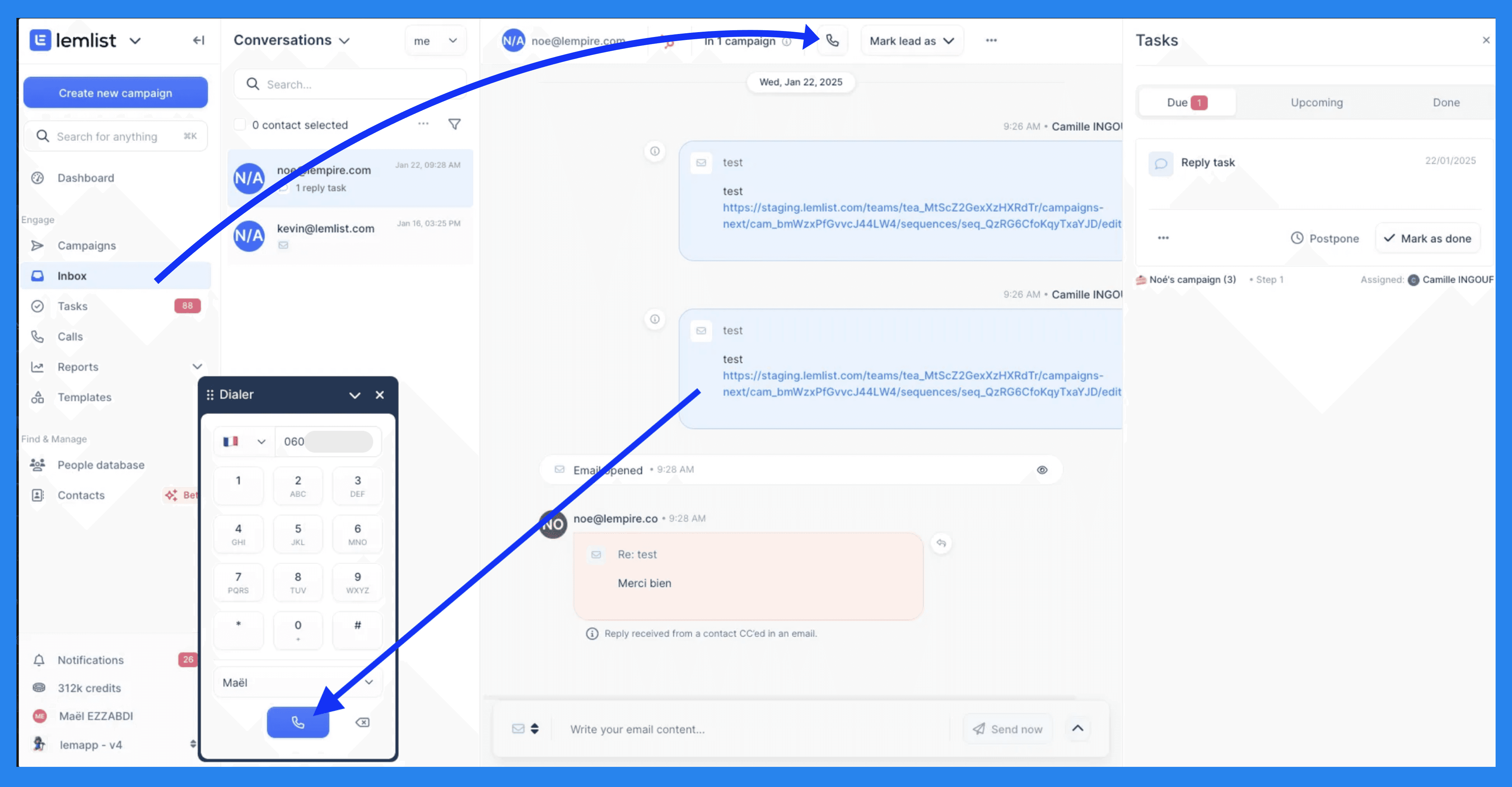 Lemlist Key Features and Functions: In-app Calling
