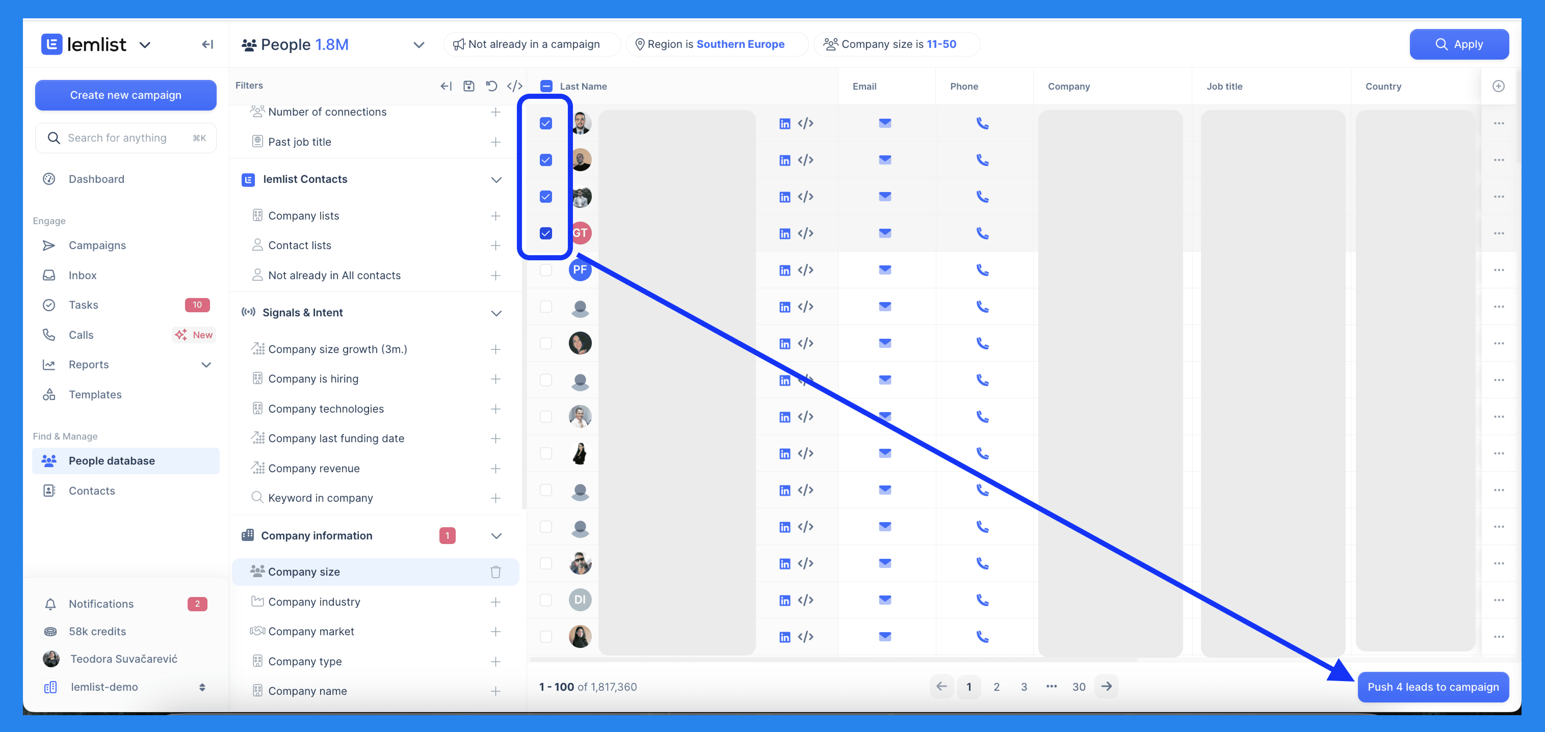 Lemlist Key Features and Functions: B2B Lead Database