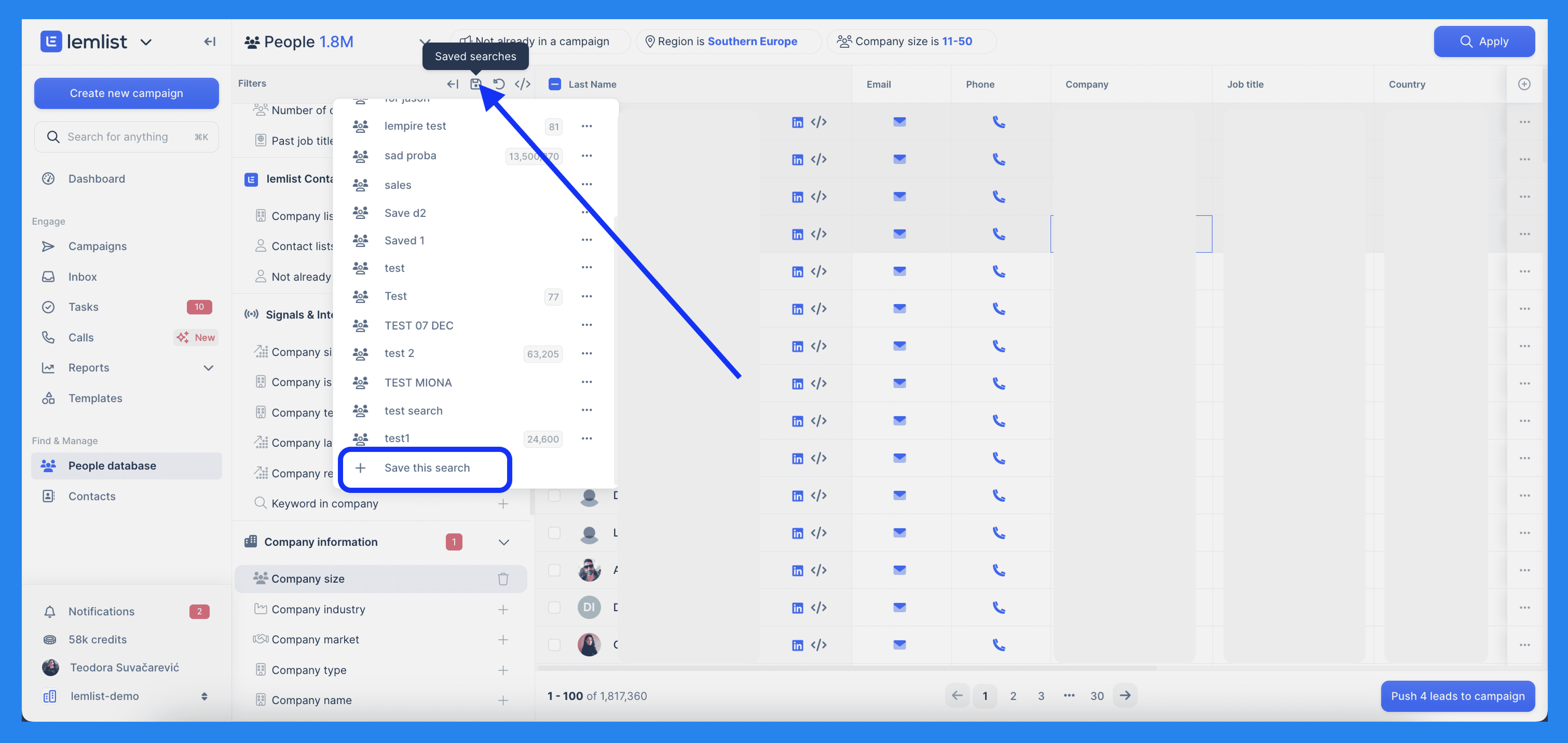 Lemlist Key Features and Functions: B2B Lead Database