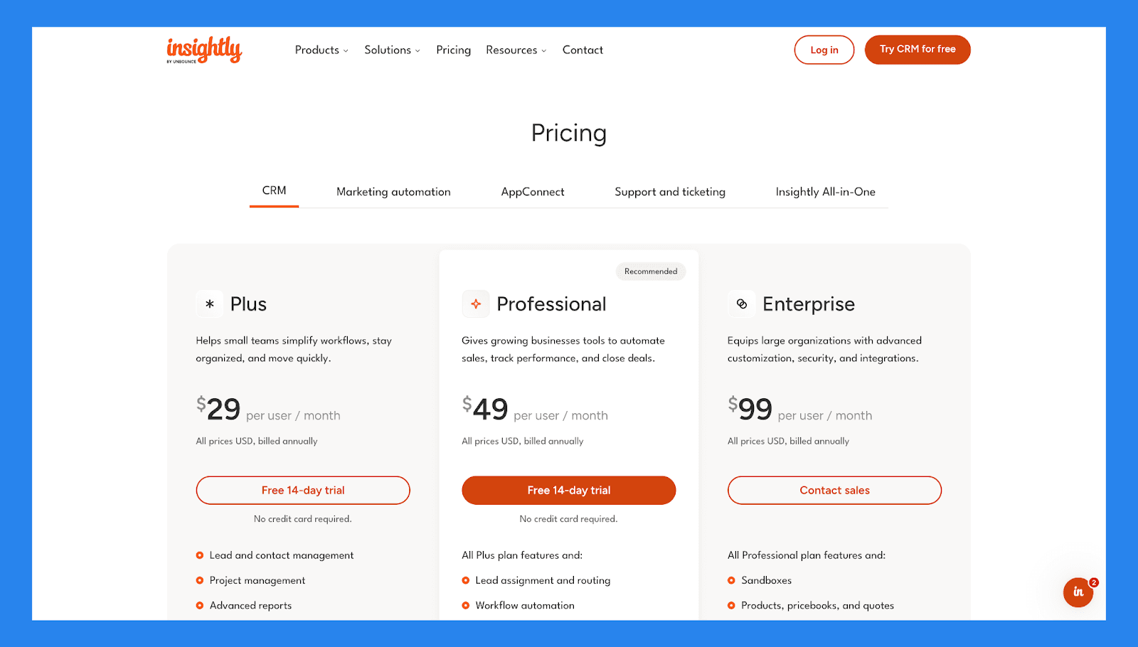 Insightly: Pricing Plans