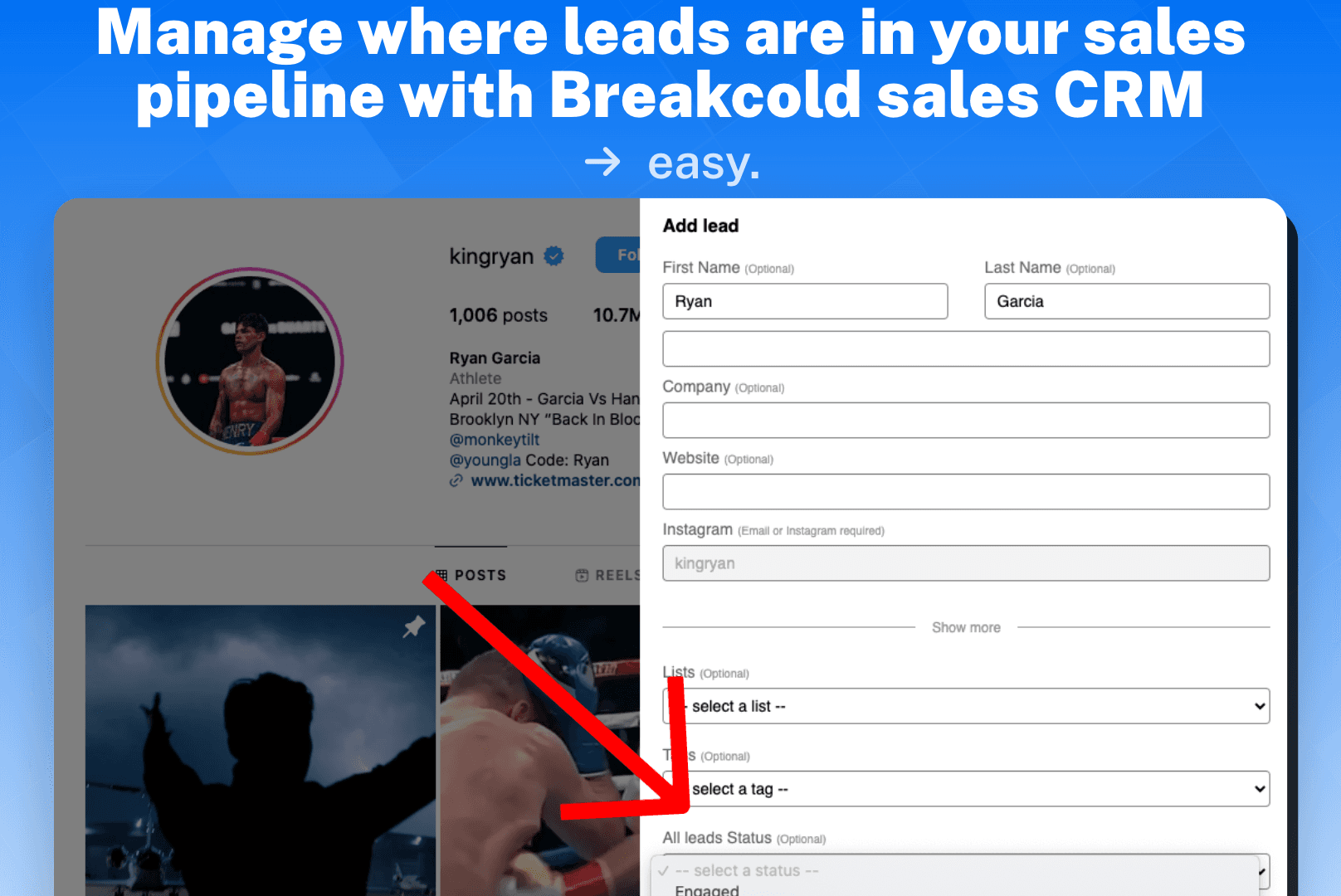 track leads Instagram example 2