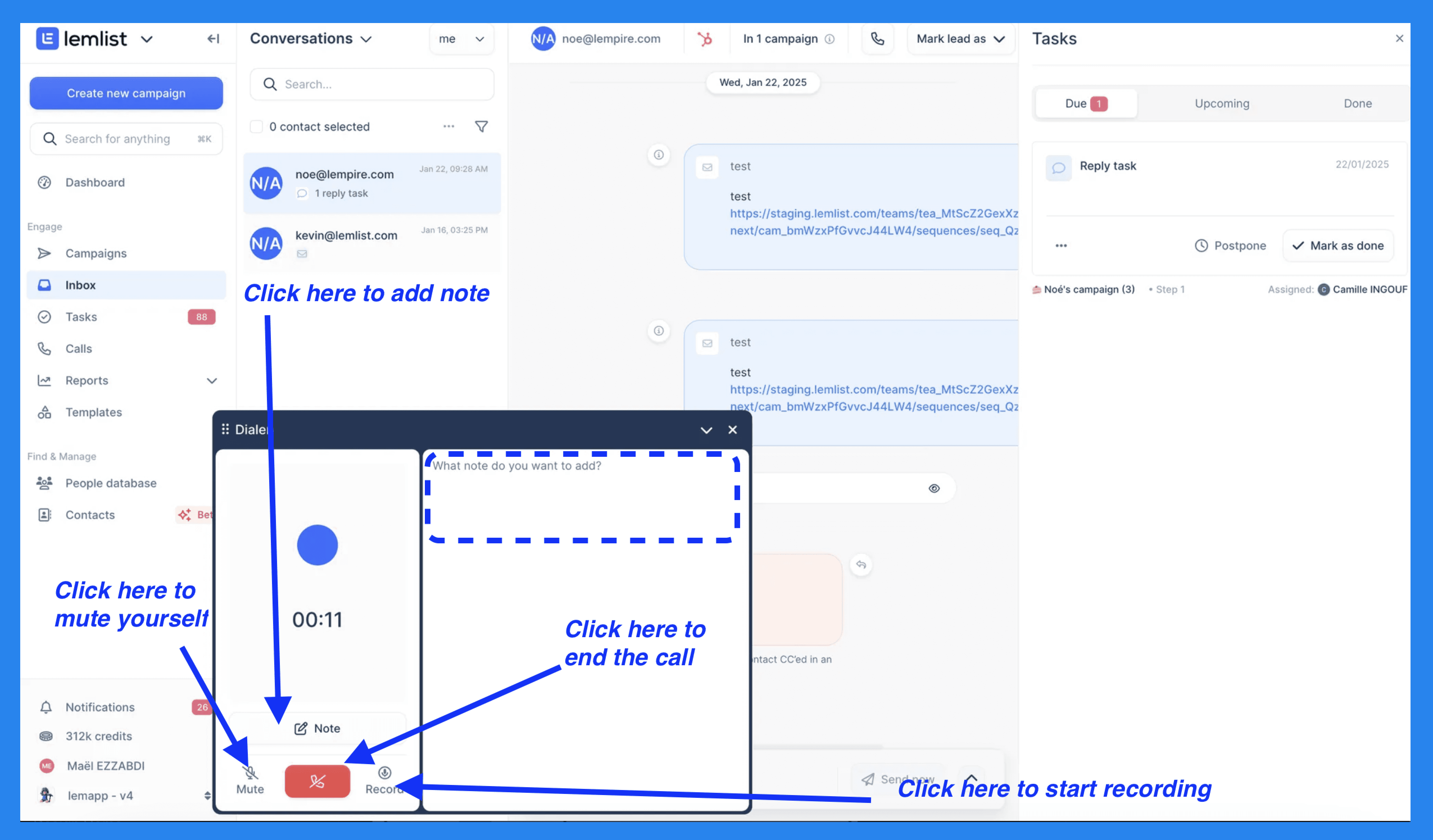 Lemlist Key Features and Functions: In-app Calling