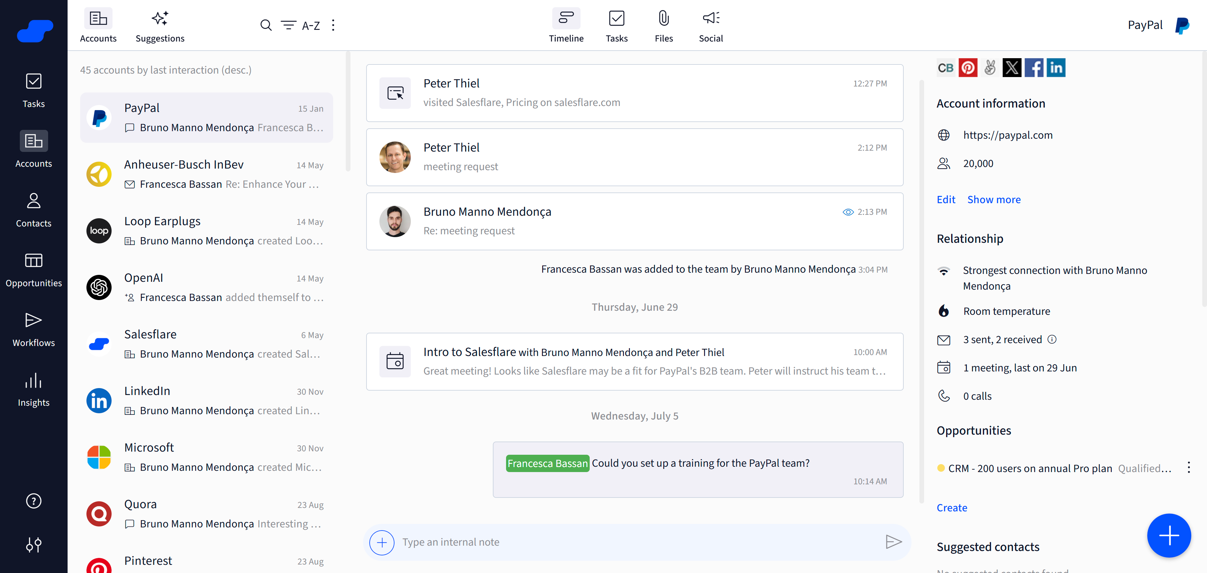 LinkedIn CRM Salesflare account timeline
