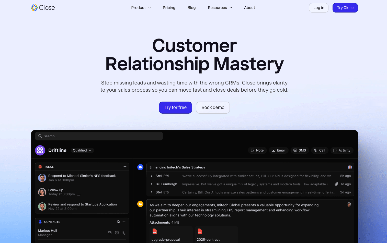 Close CRM AI calling workspace