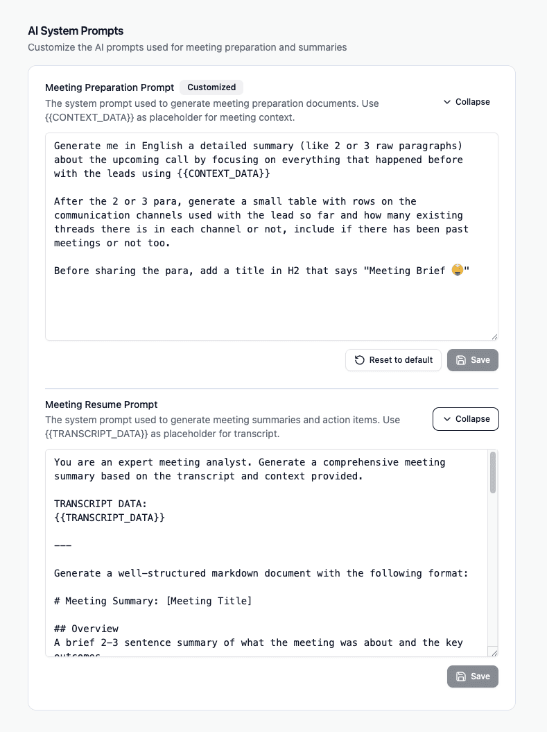 CRMs with Meeting Recorder - AI Customization