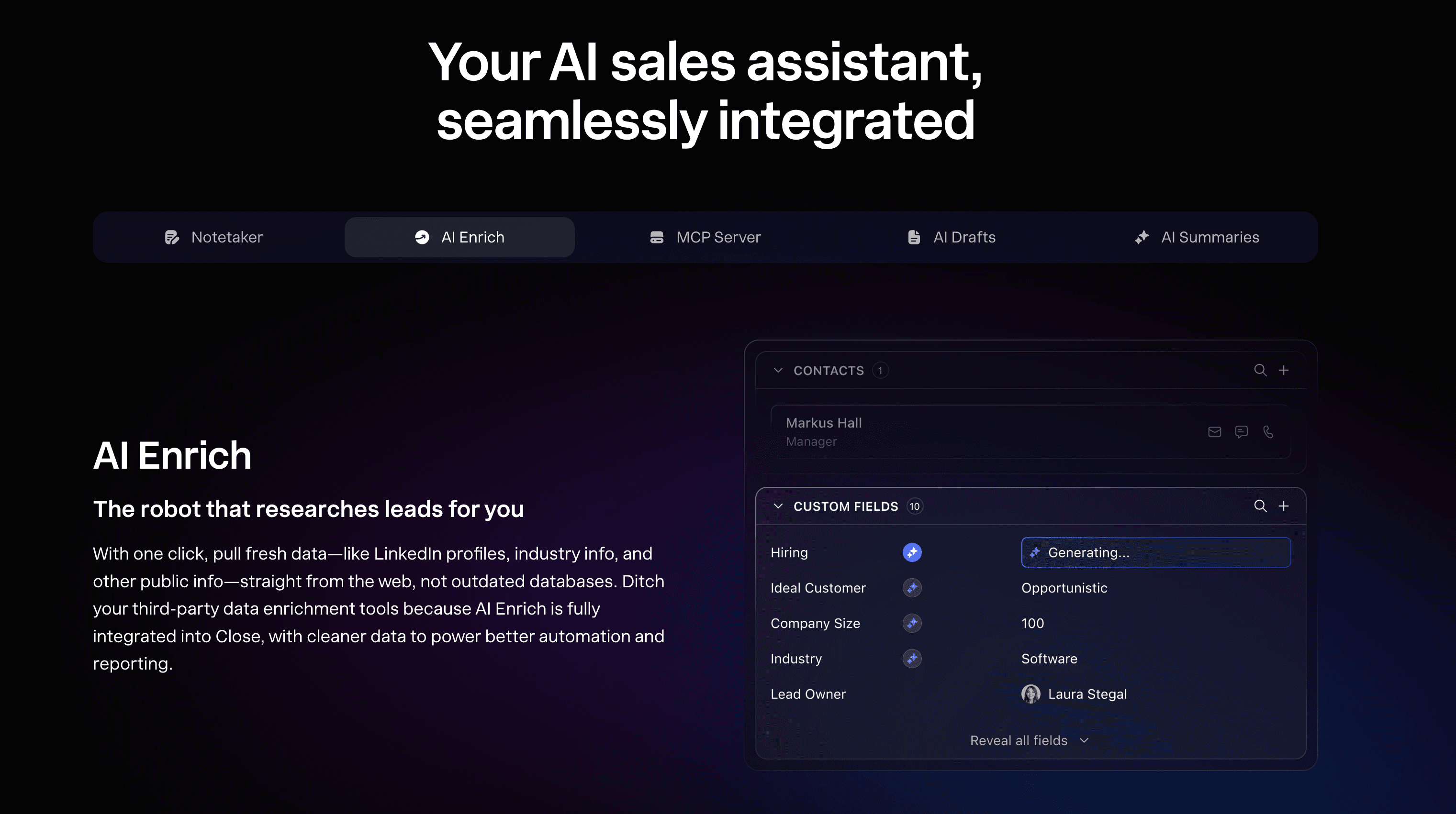 Close CRM AI features: in-CRM calling, SMS, WhatsApp