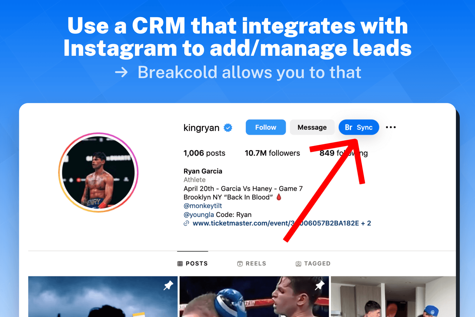 track leads Instagram example