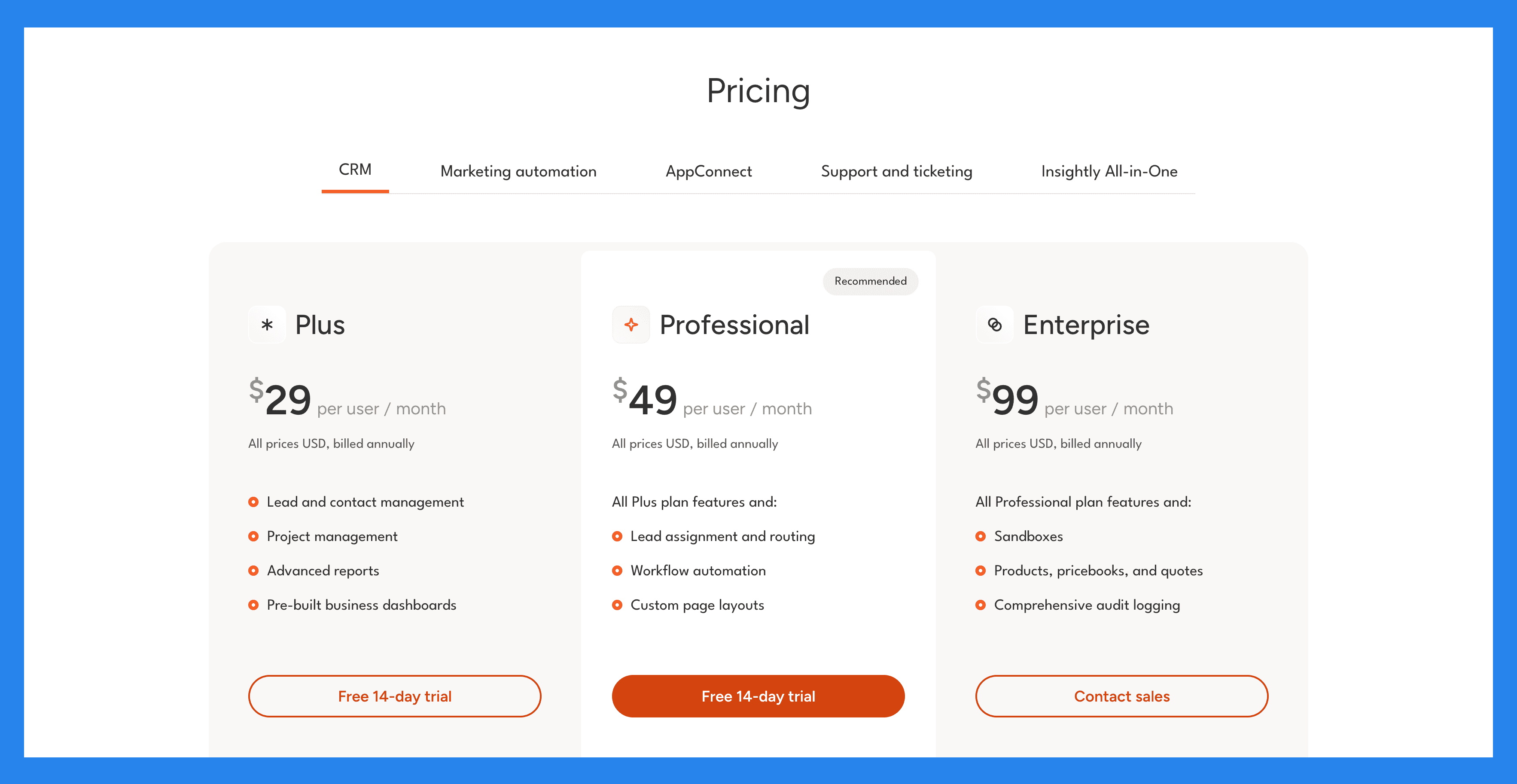 Insightly Pricing Plans